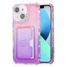 For iPhone 13 Gradient 3-in-1 Card Bag TPU Shockproof Phone Case(Pink Purple) - 1