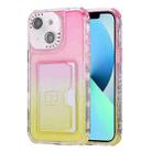 For iPhone 13 Gradient 3-in-1 Card Bag TPU Shockproof Phone Case(Pink Yellow) - 1