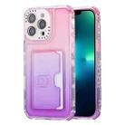 For iPhone 13 Pro Max Gradient 3-in-1 Card Bag TPU Shockproof Phone Case(Pink Purple) - 1