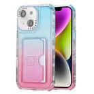 For iPhone 14 Gradient 3-in-1 Card Bag TPU Shockproof Phone Case(Sky Blue Pink) - 1