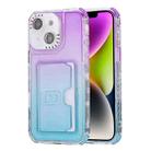 For iPhone 14 Gradient 3-in-1 Card Bag TPU Shockproof Phone Case(Purple Sky Blue) - 1