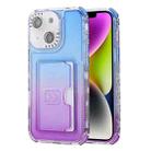For iPhone 14 Gradient 3-in-1 Card Bag TPU Shockproof Phone Case(Blue Purple) - 1