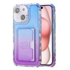 For iPhone 15 Gradient 3-in-1 Card Bag TPU Shockproof Phone Case(Blue Purple) - 1