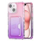 For iPhone 15 Plus Gradient 3-in-1 Card Bag TPU Shockproof Phone Case(Pink Purple) - 1