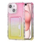 For iPhone 15 Plus Gradient 3-in-1 Card Bag TPU Shockproof Phone Case(Pink Yellow) - 1