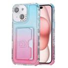 For iPhone 15 Plus Gradient 3-in-1 Card Bag TPU Shockproof Phone Case(Sky Blue Pink) - 1