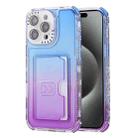 For  iPhone 15 Pro Max Gradient 3-in-1 Card Bag TPU Shockproof Phone Case(Blue Purple) - 1