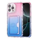 For iPhone 16 Pro Max Gradient 3-in-1 Card Bag TPU Shockproof Phone Case(Pink Blue) - 1