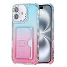 For iPhone 16 Gradient 3-in-1 Card Bag TPU Shockproof Phone Case(Sky Blue Pink) - 1