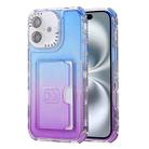 For iPhone 16 Gradient 3-in-1 Card Bag TPU Shockproof Phone Case(Blue Purple) - 1