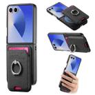 For Samsung Galaxy Z Flip7 5G Twill Fabric Card Bag Ring Magnetic Back Phone Case(Black) - 1