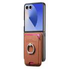 For Samsung Galaxy Z Flip7 5G Twill Fabric Card Bag Ring Magnetic Back Phone Case(Brown) - 2