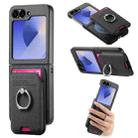 For Samsung Galaxy Z Flip6 5G Twill Fabric Card Bag Ring Magnetic Back Phone Case(Black) - 1