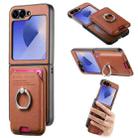 For Samsung Galaxy Z Flip6 5G Twill Fabric Card Bag Ring Magnetic Back Phone Case(Brown) - 1