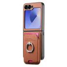 For Samsung Galaxy Z Flip5 5G Twill Fabric Card Bag Ring Magnetic Back Phone Case(Brown) - 2