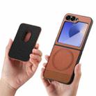 For Samsung Galaxy Z Flip5 5G Twill Fabric Card Bag Ring Magnetic Back Phone Case(Brown) - 3