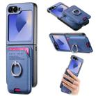 For Samsung Galaxy Z Flip5 5G Twill Fabric Card Bag Ring Magnetic Back Phone Case(Blue) - 1