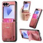 For Samsung Galaxy Z Flip6 5G Retro Leather Fold Stand Elastic Card Bag Phone Case(Pink) - 1