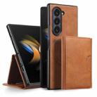 For Samsung Galaxy Z Fold7 Kalebol Strong Magnetic MagSafe Tri-Fold Wallet Leather Phone Case(Brown) - 1