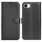 For iPhone 16e Litchi Texture Horizontal Flip Leather Phone Case with Holder(Black) - 1