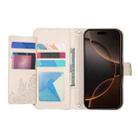 For iPhone 16 Flowers Leaves Zipper Wallet Leather Phone Case with Strap(Khaki) - 3