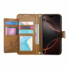 For iPhone 16 Plus Flowers Leaves Zipper Wallet Leather Phone Case with Strap(Brown) - 3