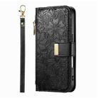 For iPhone 17 Pro Max Flowers Leaves Zipper Wallet Leather Phone Case with Strap(Black) - 2