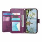 For Samsung Galaxy S24+ 5G Flowers Leaves Zipper Wallet Leather Phone Case with Strap(Purple) - 3