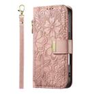 For Samsung Galaxy S24+ 5G Flowers Leaves Zipper Wallet Leather Phone Case with Strap(Pink) - 2
