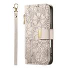 For Samsung Galaxy S24+ 5G Flowers Leaves Zipper Wallet Leather Phone Case with Strap(Khaki) - 2