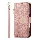 For Samsung Galaxy S23+ 5G Flowers Leaves Zipper Wallet Leather Phone Case with Strap(Pink) - 2