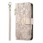 For Samsung Galaxy S23+ 5G Flowers Leaves Zipper Wallet Leather Phone Case with Strap(Khaki) - 2