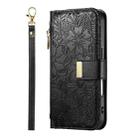 For Samsung Galaxy S23+ 5G Flowers Leaves Zipper Wallet Leather Phone Case with Strap(Black) - 2