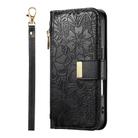 For Samsung Galaxy S23 FE 5G Flowers Leaves Zipper Wallet Leather Phone Case with Strap(Black) - 2