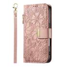 For Samsung Galaxy A15 Flowers Leaves Zipper Wallet Leather Phone Case with Strap(Pink) - 2
