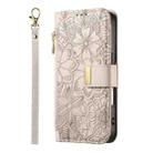 For Samsung Galaxy A15 Flowers Leaves Zipper Wallet Leather Phone Case with Strap(Khaki) - 2