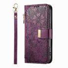 For Samsung Galaxy A16 Flowers Leaves Zipper Wallet Leather Phone Case with Strap(Purple) - 2