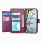 For Samsung Galaxy A16 Flowers Leaves Zipper Wallet Leather Phone Case with Strap(Purple) - 3