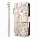 For Samsung Galaxy A16 Flowers Leaves Zipper Wallet Leather Phone Case with Strap(Khaki) - 2