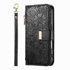 For Samsung Galaxy A16 Flowers Leaves Zipper Wallet Leather Phone Case with Strap(Black) - 2