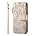 For Samsung Galaxy A05 Flowers Leaves Zipper Wallet Leather Phone Case with Strap(Khaki) - 2