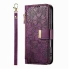 For Samsung Galaxy A55 5G Flowers Leaves Zipper Wallet Leather Phone Case with Strap(Purple) - 2