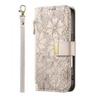 For Samsung Galaxy A35 5G Flowers Leaves Zipper Wallet Leather Phone Case with Strap(Khaki) - 2