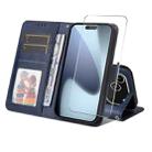 For iPhone 17 Pro Max ENKAY Card Wallet Calf Texture Leather Phone Case with Thickened Glue No White Edge Film(Blue) - 1