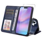For iPhone 17 ENKAY Card Wallet Calf Texture Leather Phone Case with Thickened Glue No White Edge Film(Blue) - 1