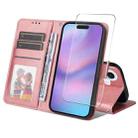 For iPhone 16 ENKAY Card Wallet Calf Texture Leather Phone Case with Thickened Glue No White Edge Film(Pink) - 1