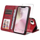 For iPhone 16e ENKAY Card Wallet Calf Texture Leather Phone Case with Thickened Glue No White Edge Film(Red) - 1