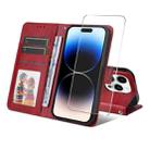 For iPhone 15 Pro ENKAY Card Wallet Calf Texture Leather Phone Case with Thickened Glue No White Edge Film(Red) - 1