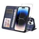 For iPhone 15 Pro ENKAY Card Wallet Calf Texture Leather Phone Case with Thickened Glue No White Edge Film(Blue) - 1