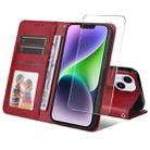 For iPhone 15 Plus ENKAY Card Wallet Calf Texture Leather Phone Case with Thickened Glue No White Edge Film(Red) - 1